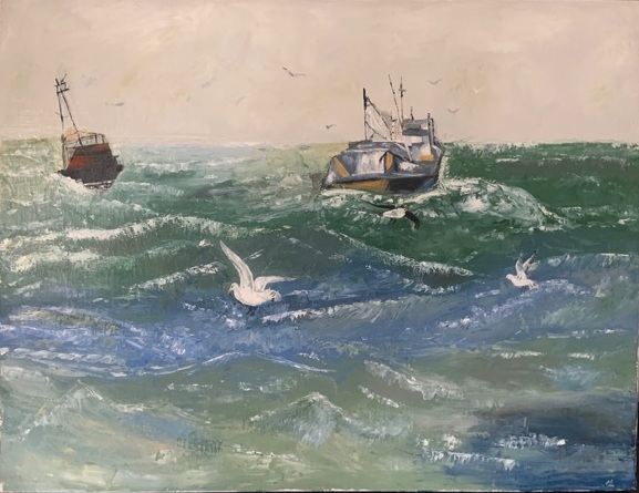 Chalutiers dans une mer déchaînée