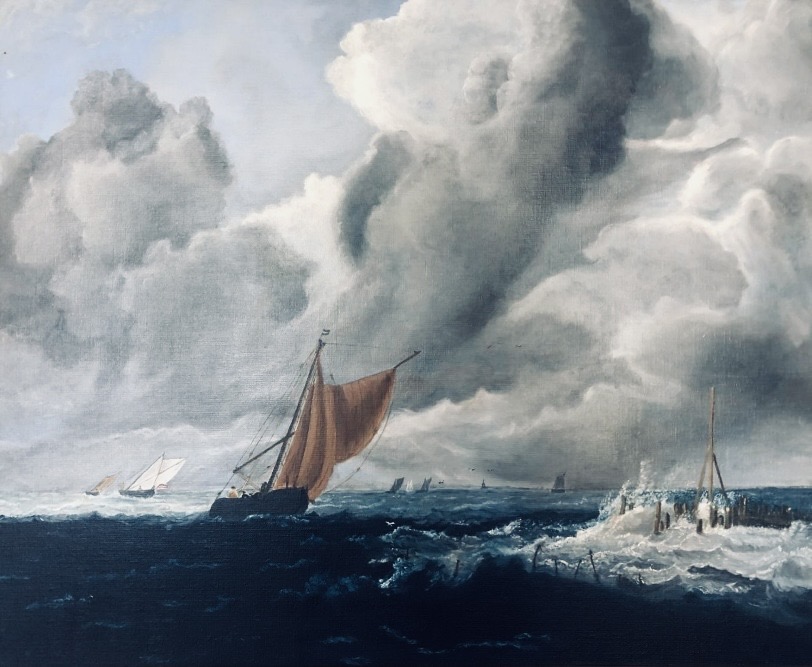 Stormy sea with sailing Vessels