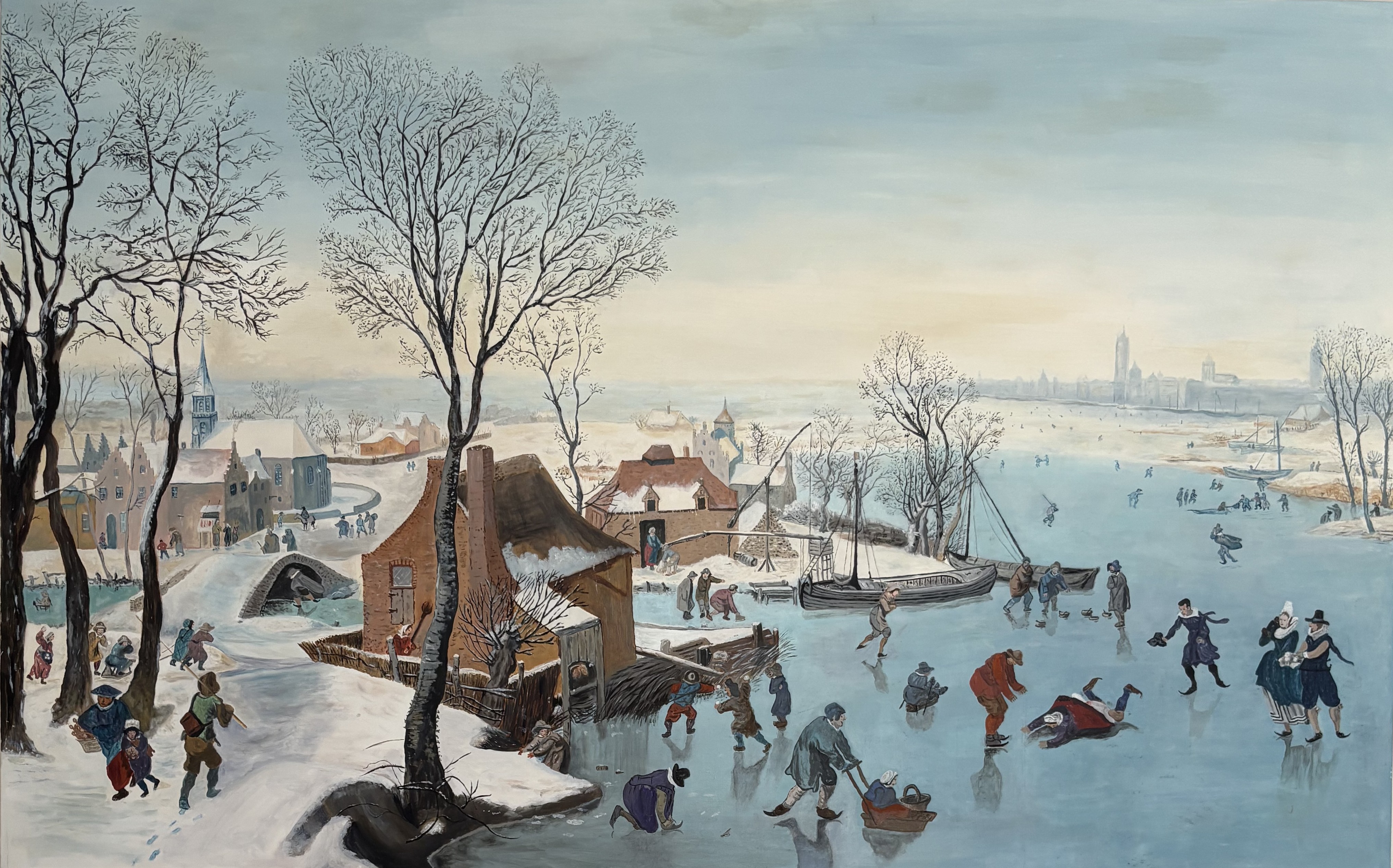 Patineurs sur un lac gelé